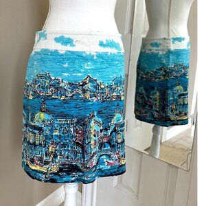 Talbots Venice Gondola Cityscape Scene Skirt Size 8 petite